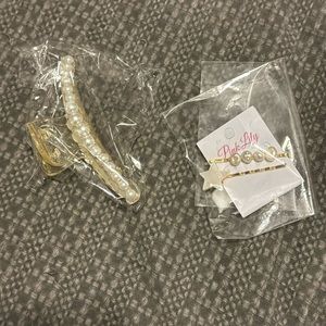Pink Lily Pearl Barrettes and Pearl Hair Clip - NEW